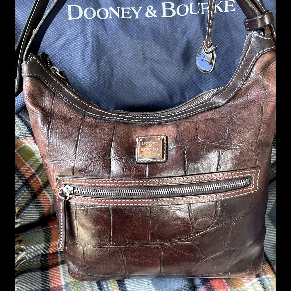 Dooney & Burke Vintage Embossed Nile Croc Leather Hobo Bag in Rich Brown